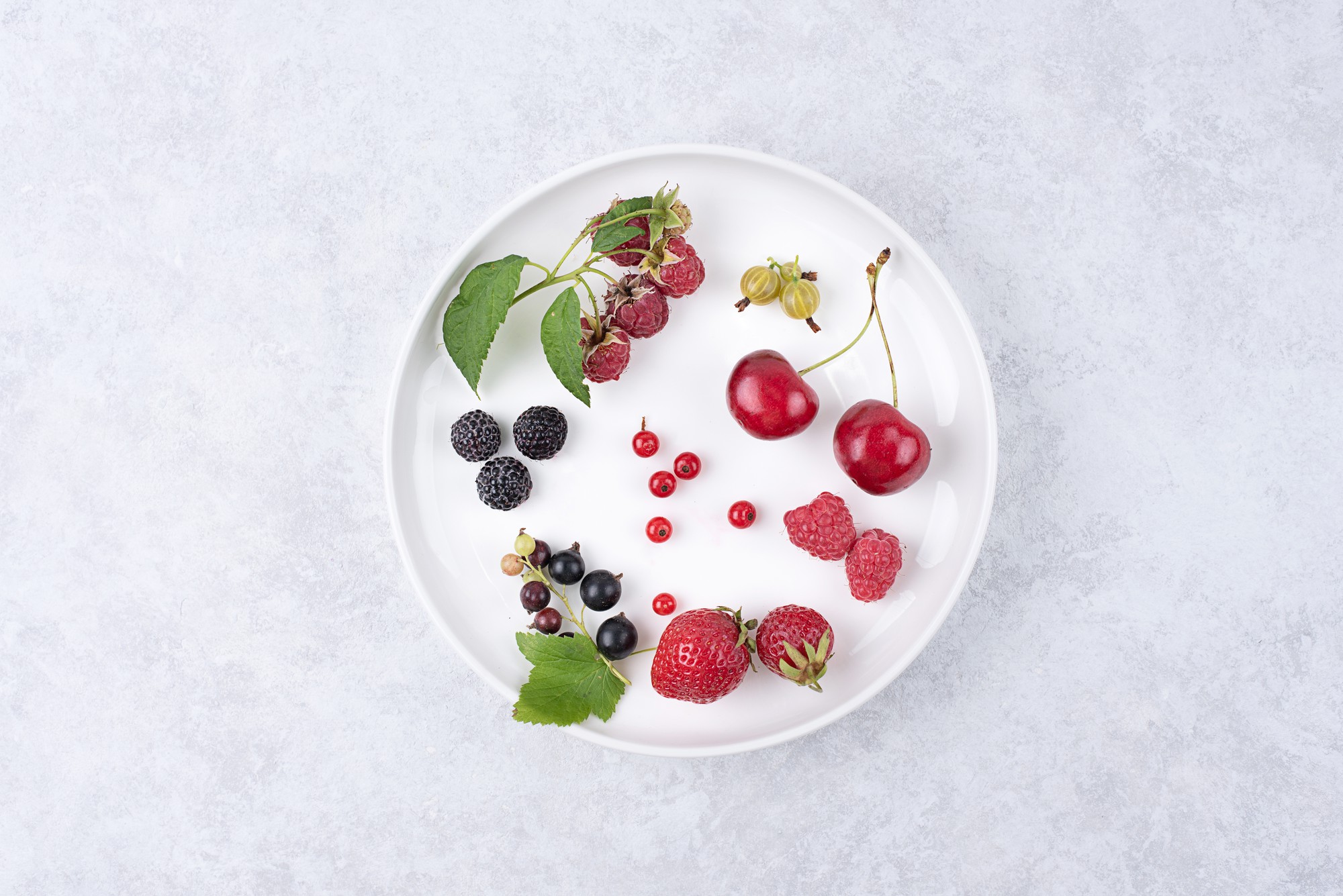 Plated dessert with fresh berries