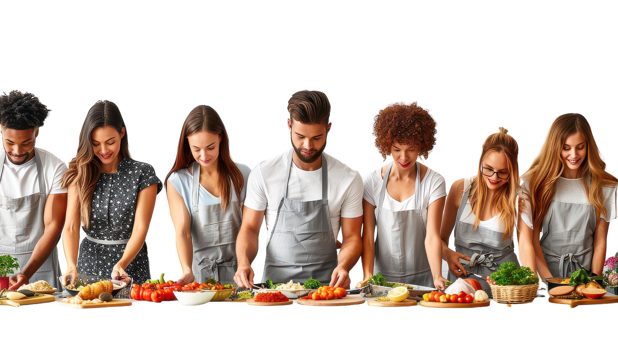 Workshop table with people cooking together